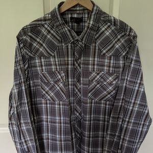 👣Helix Grey and Brown Plaid Western Shirt